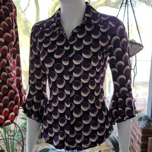 Flirty PURPLE 3/4 Ruffled Bell Sleeve w/Button Front MED ONE TOP!